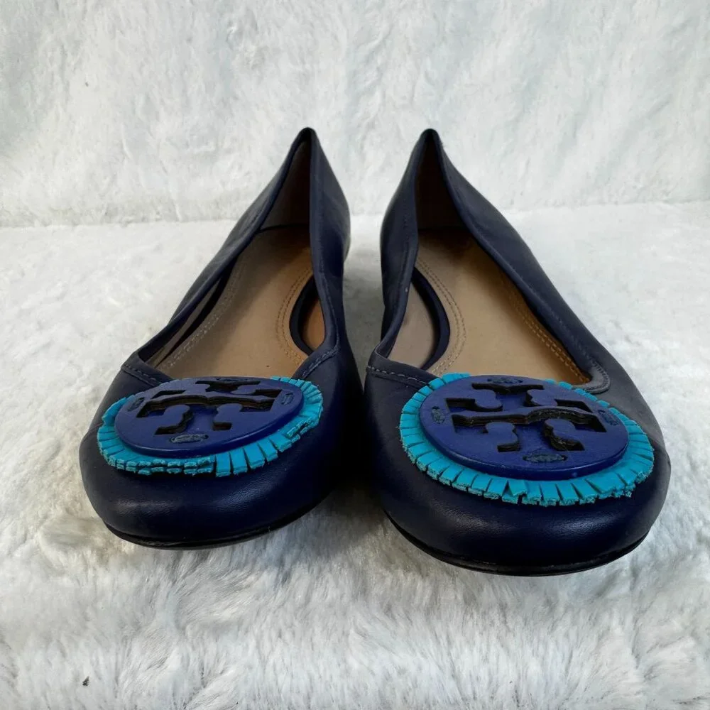 Tory Burch Minnie Cap-Toe Leather Ballet Flat Navy Sea Brillant - Picture 3 of 8